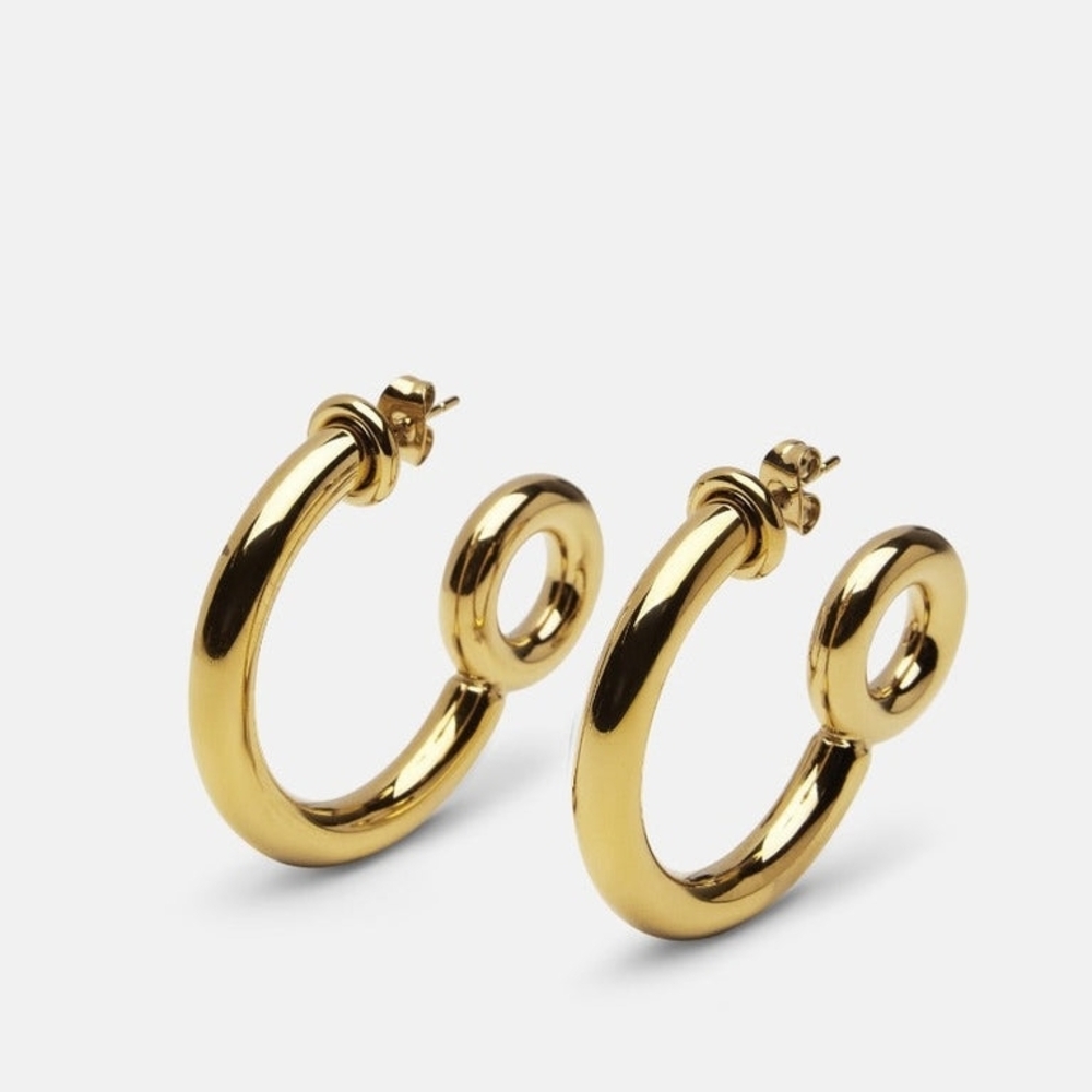 Skultuna Polished Gold Open Loop Hoop Earrings - Picture 2 of 2